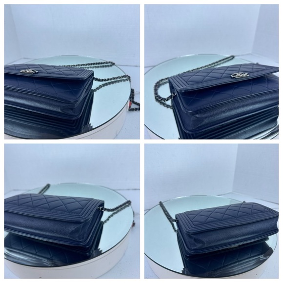 🌺BEAUTIFUL CHANEL BOY WOC lambskin Leather Chanel WOC NAVY. CROSSBODY - Picture 5 of 12